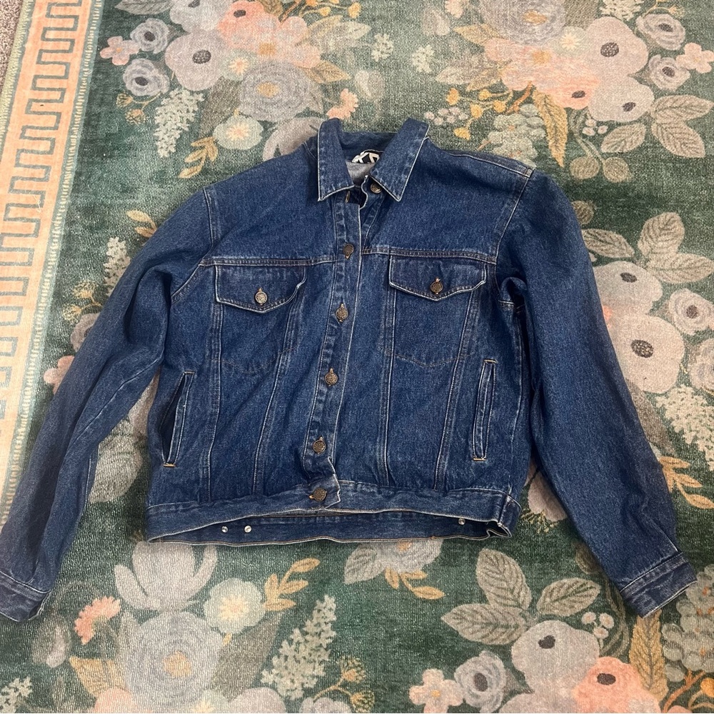 KZK Vintage Dark Blue Jean Jacket Women’s medium Rigid Denim Boxy Oversized